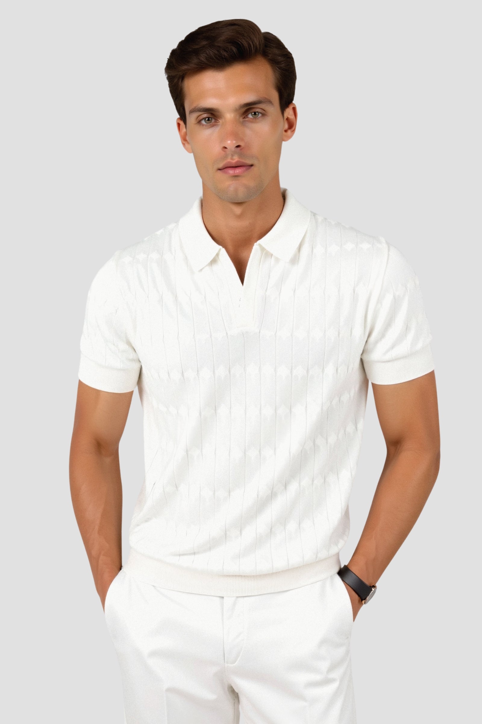 NOBA Premium V-Neck Cable Knit Polo