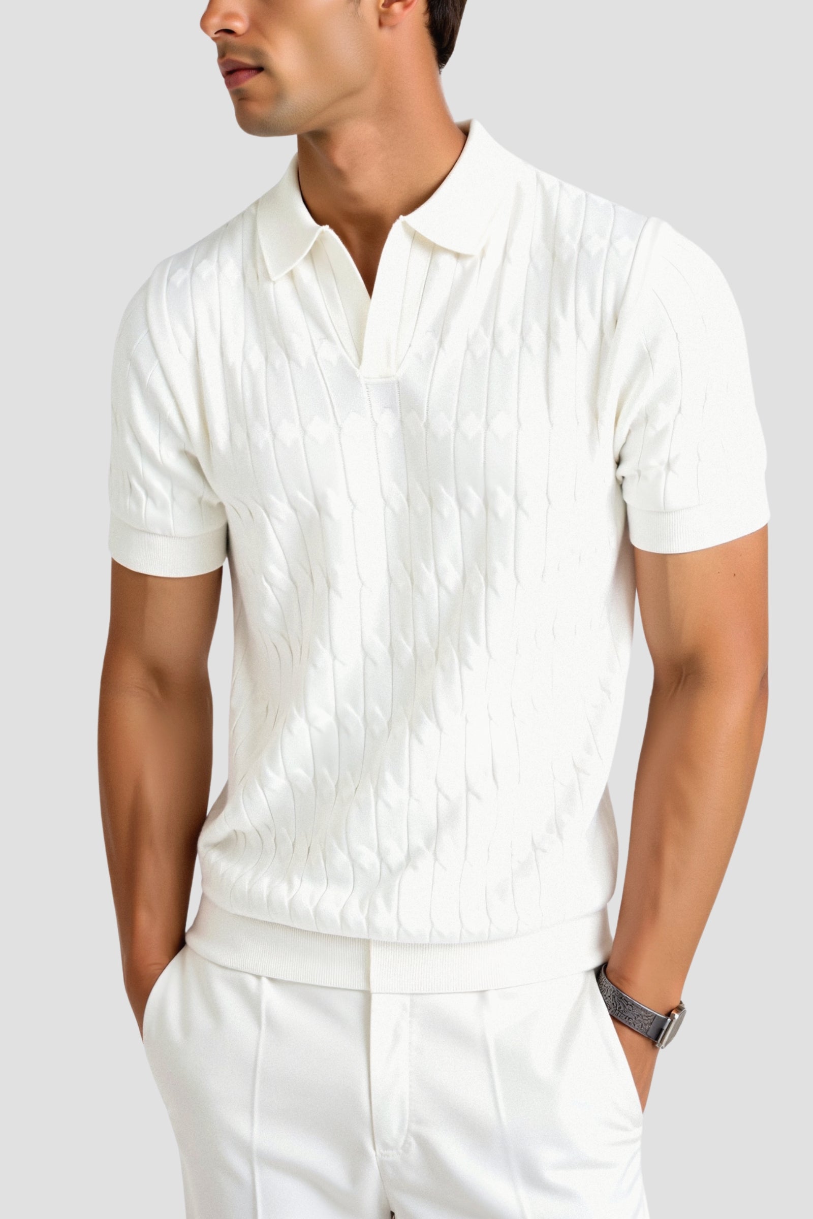 NOBA Premium V-Neck Cable Knit Polo