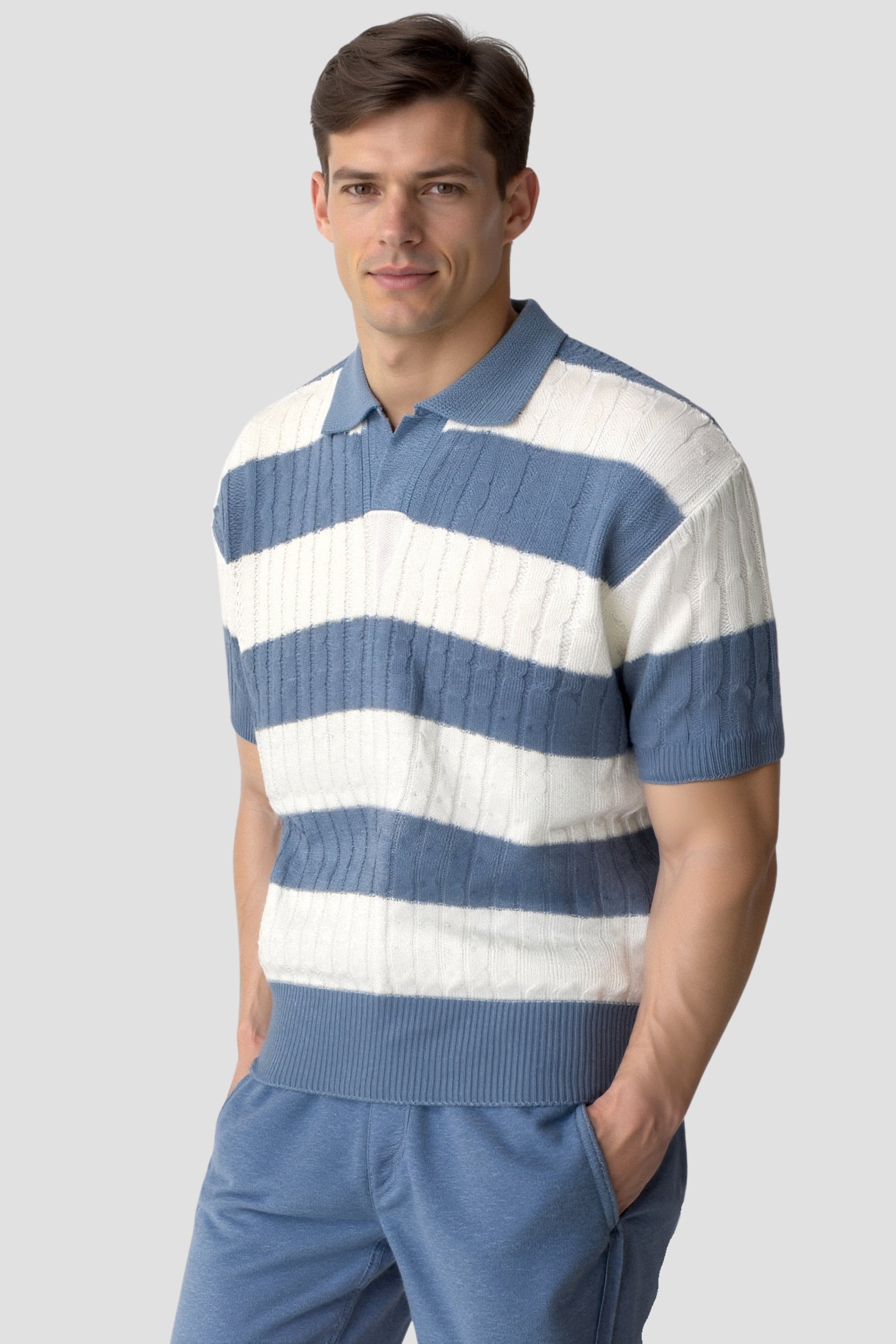 NOBA White Stripe Polo