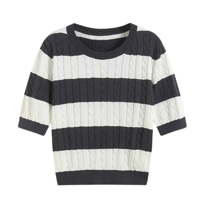 NOBA Crew Neck Cable Knit Striped T-Shirt