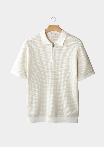 GEOMETRIC TEXTURED ZIPPER POLO